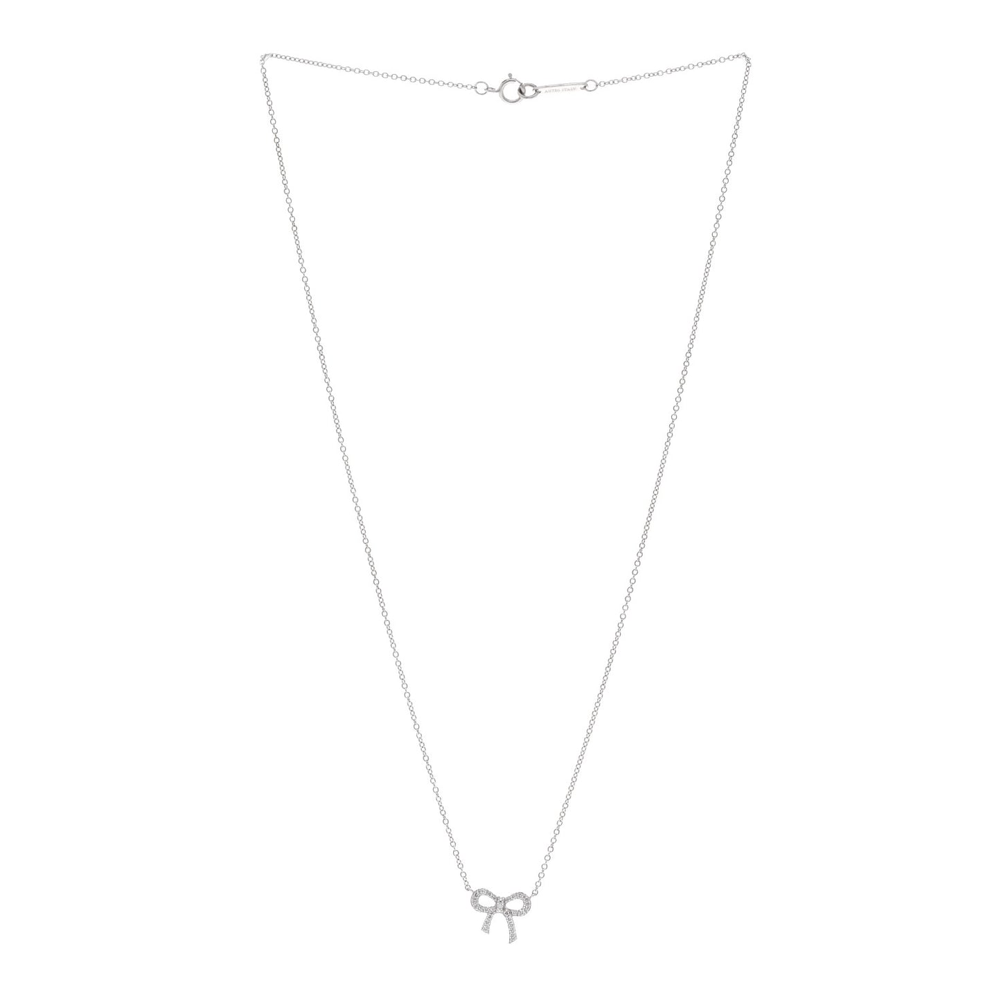 18K White Gold Diamond Mini Bow Pendant Necklace