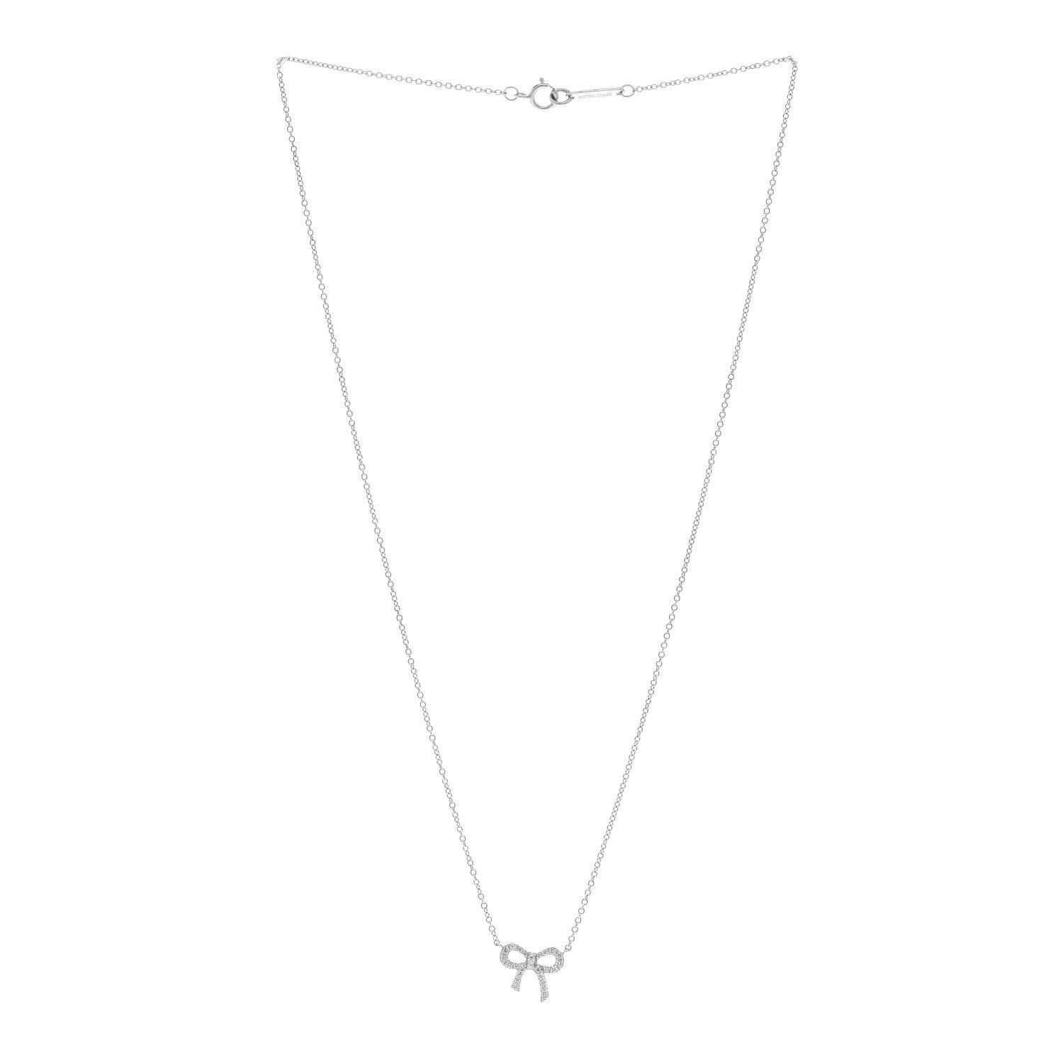 Tiffany 18K White Gold Diamond Mini Bow Pendant Necklace 3 of 4