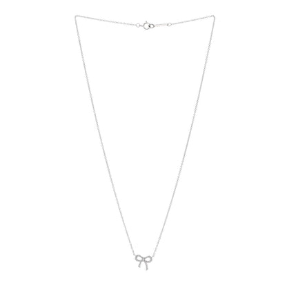 Tiffany 18K White Gold Diamond Mini Bow Pendant Necklace 3 of 4