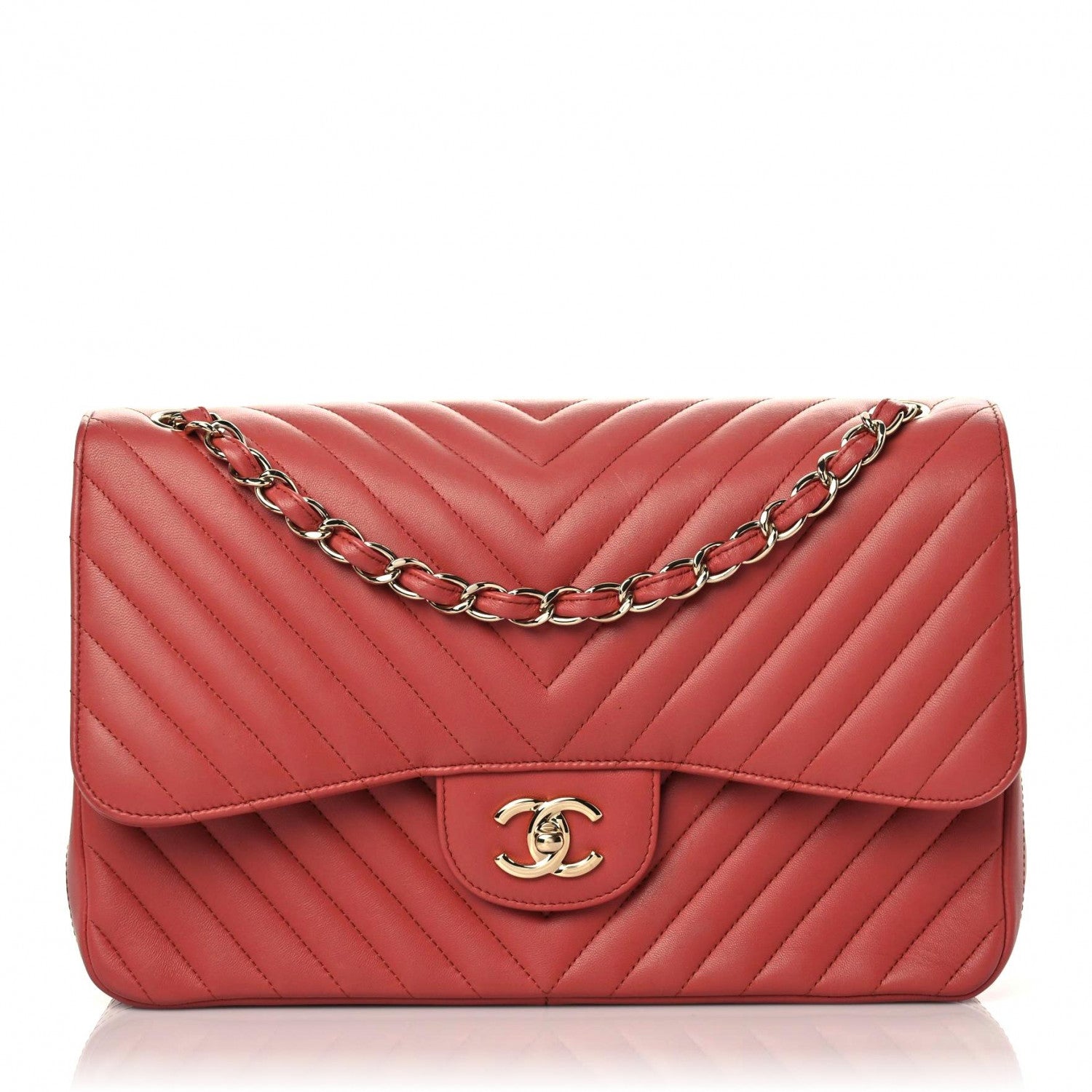 Chanel Lambskin Chevron Quilted Jumbo Double Flap Red 1 of 15