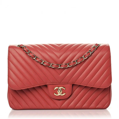 Chanel Lambskin Chevron Quilted Jumbo Double Flap Red 1 of 15