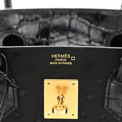 Hermes Ostrich Shiny Alligator Birkin Touch 30 Black 6 of 13
