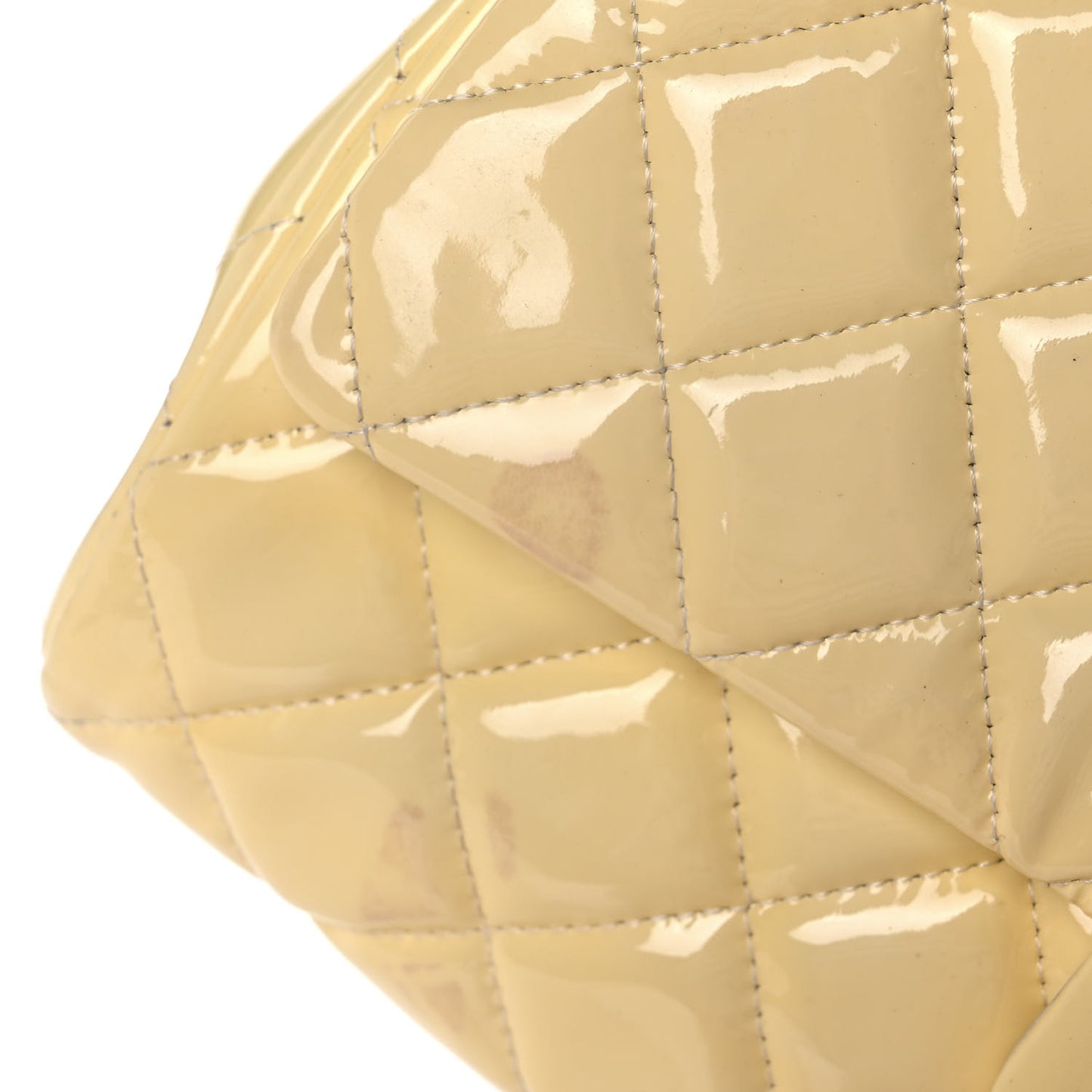 Patent Quilted Clutch With Chain Flap Beige