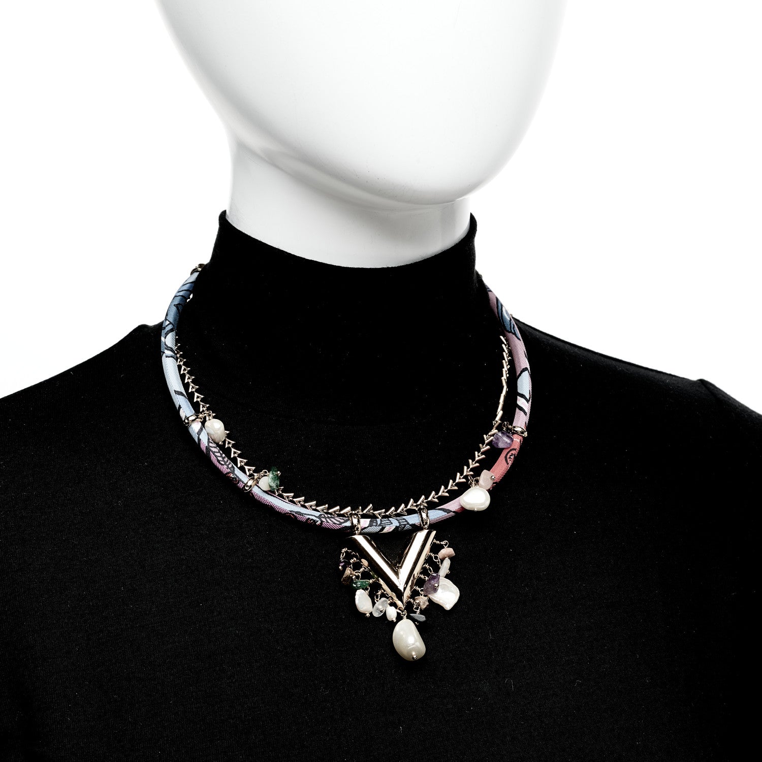 Louis Vuitton Metal Silk Essential V Charm Necklace Multicolor 2 of 5