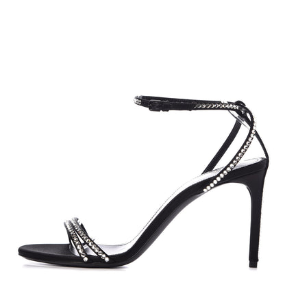 Saint Laurent Satin Crystal Robin 85 Ankle Strap Sandals 40 Black 1 of 8