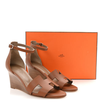 Hermes Calfskin Legend Wedge Sandals 39 Gold 10 of 10