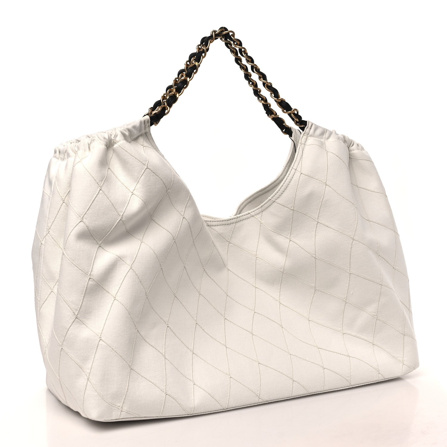 Chanel Denim Calfskin Quilted Coco Beach Small Shopping Tote White Black 7 of 21