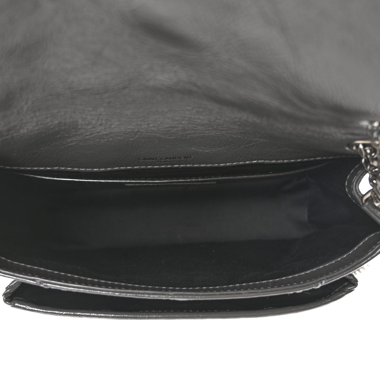 Crinkled Calfskin Matelasse Monogram Baby Niki Chain Satchel Storm