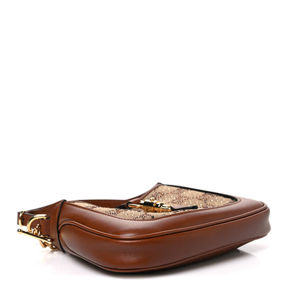 Gucci New Canvas Charisma Calfskin Crystal GG Monogram Mini Jackie 1961 Hobo Camel Ebony 3 of 9