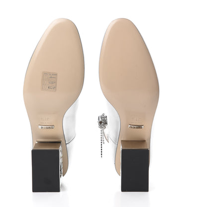 Gucci Metallic Nappa Crystal Square G Mid Heel Pumps 37.5 Silver 6 of 10