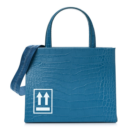 Off-White Calfskin Crocodile Embossed Mini Box Bag Blue 1 of 8