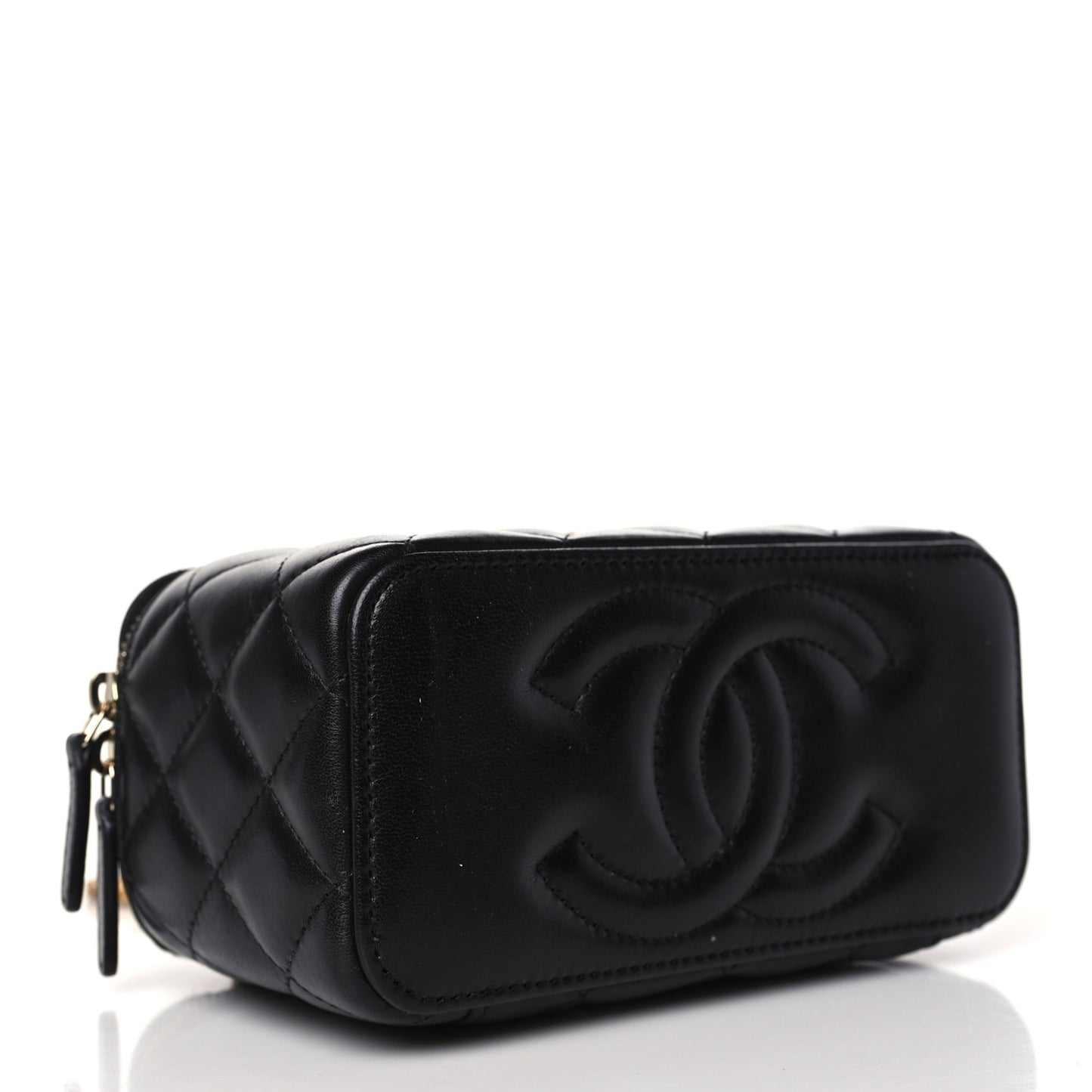 Lambskin Quilted Small Pillow Crush Vanity Case With Chain Black