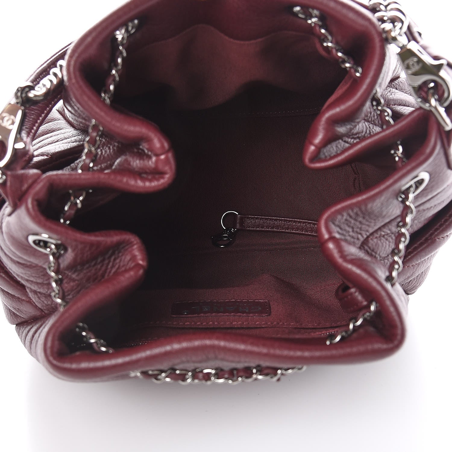 Chanel Deerskin Chevron Small CC Chain Bucket Bag Burgundy 6 of 10