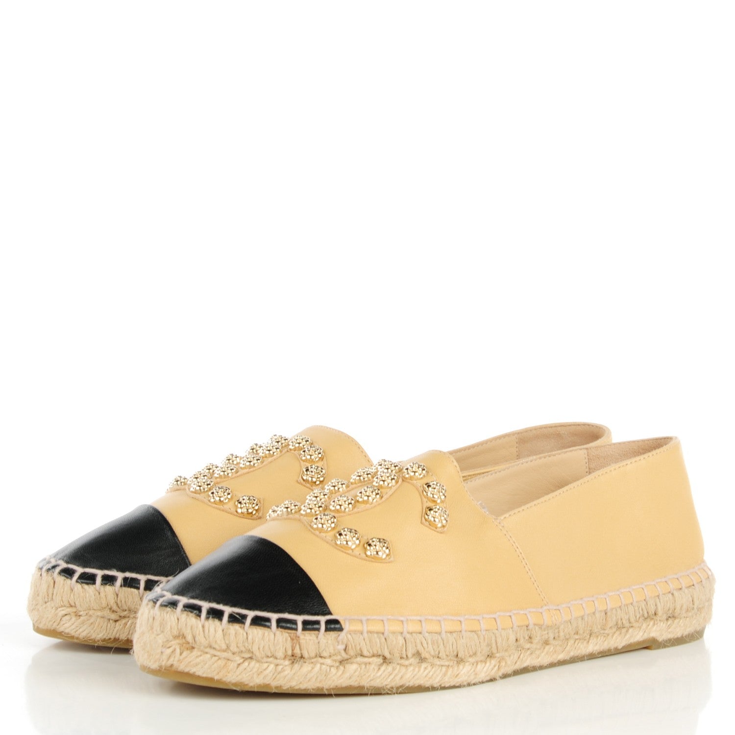 Chanel Lambskin Camellia CC Espadrilles 40 Beige Black 3 of 8