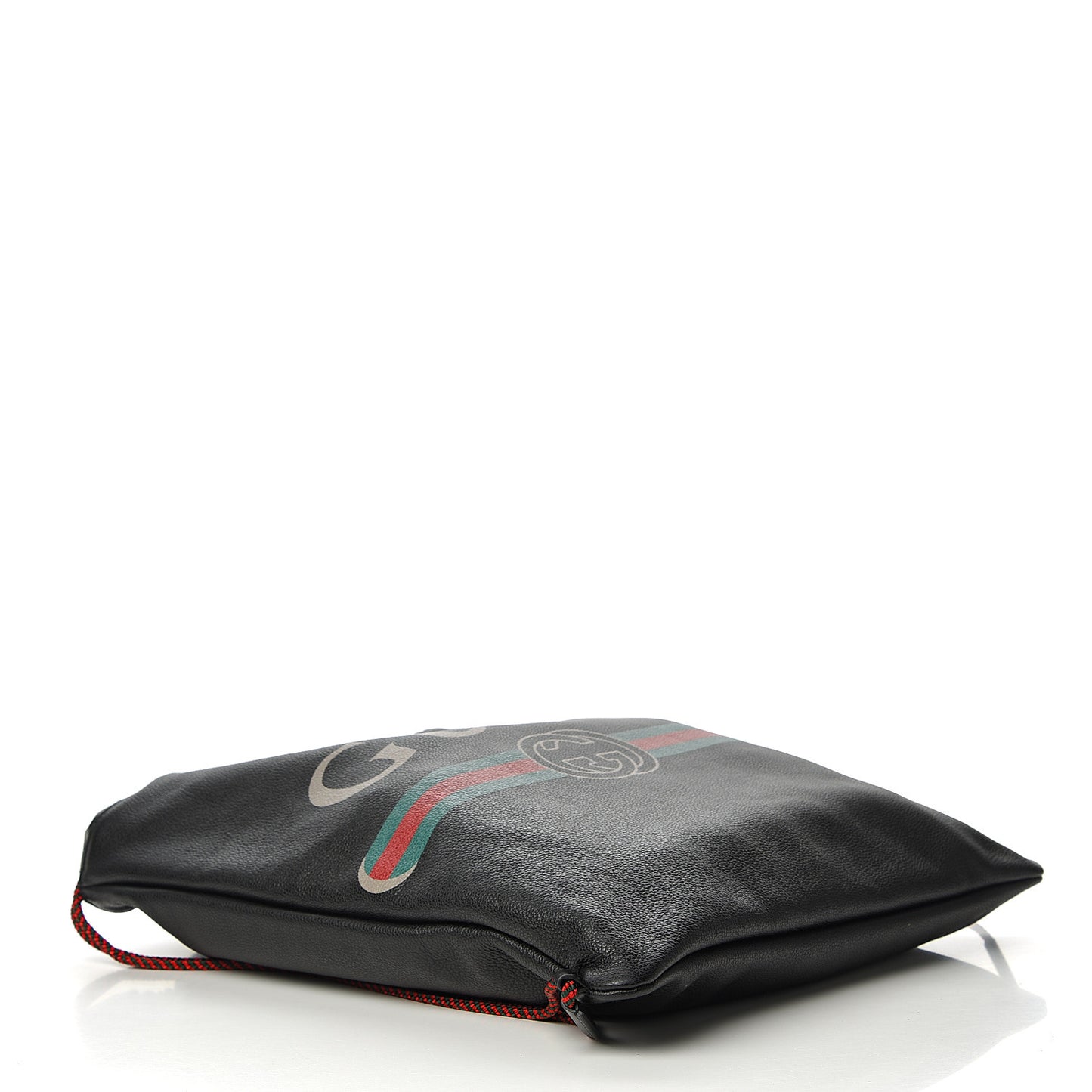 Calfskin Logo Drawstring Backpack Black