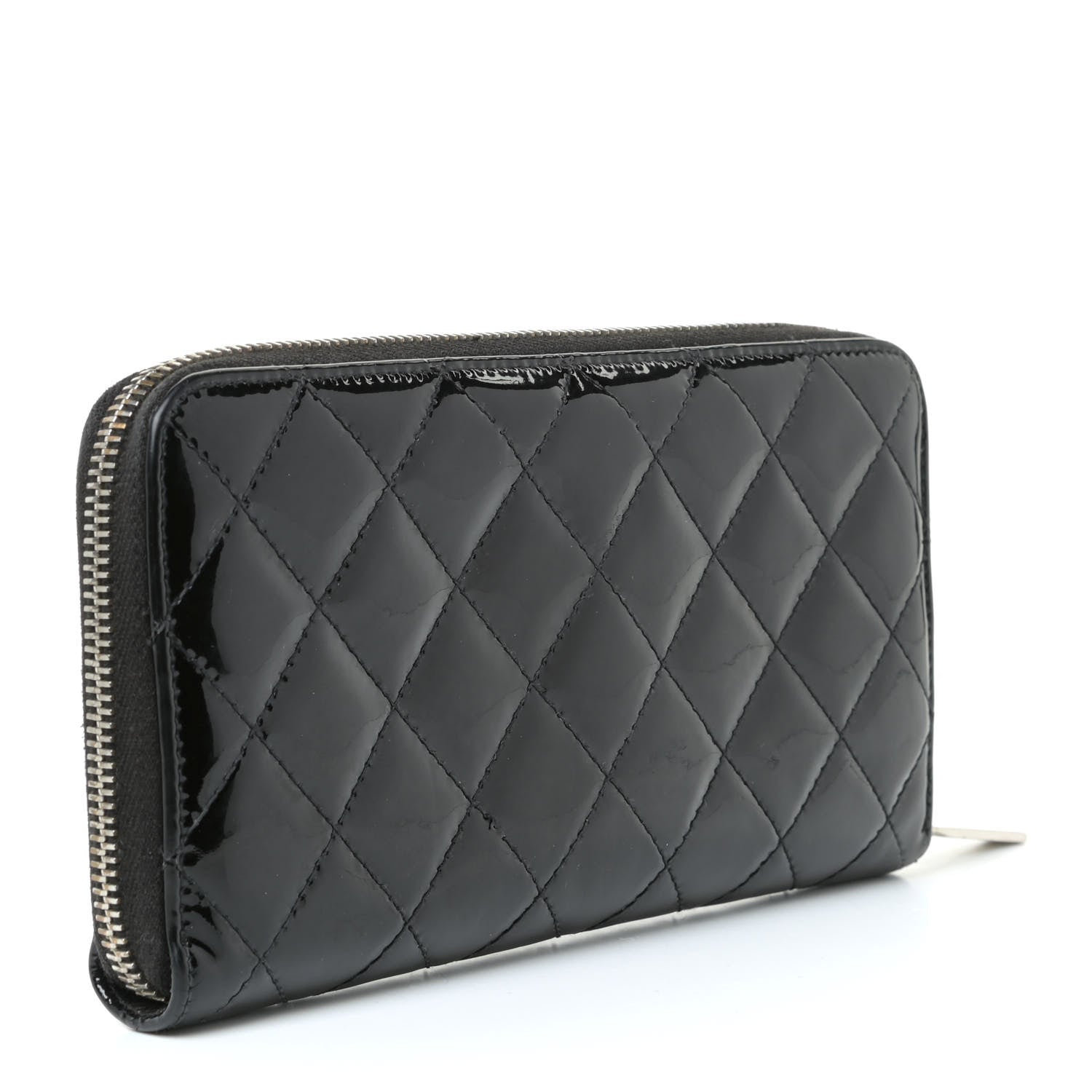 Chanel Patent Quilted Brilliant Zip Around Wallet Black 3 of 12