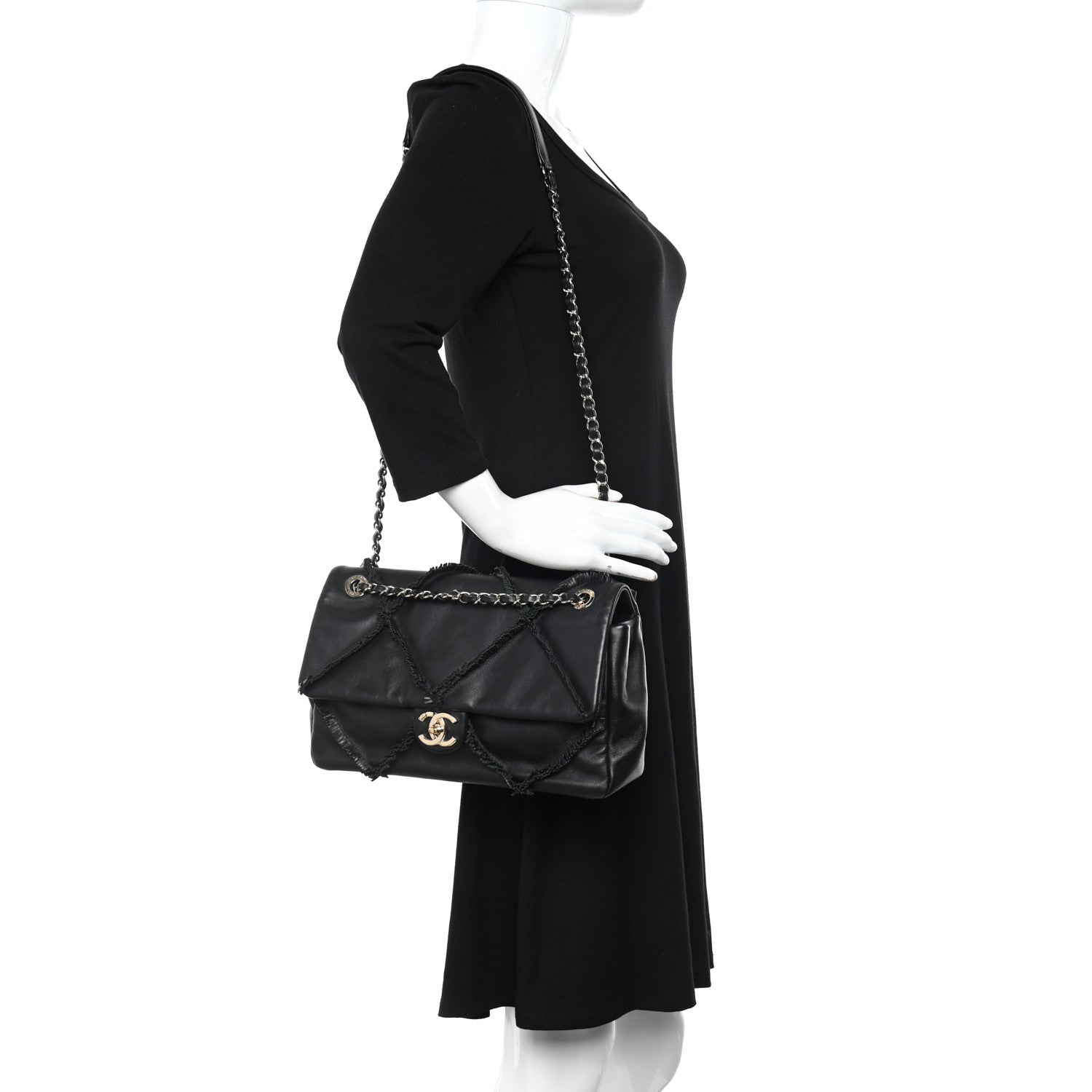 Chanel Lambskin Fringe Single Flap Black 2 of 12