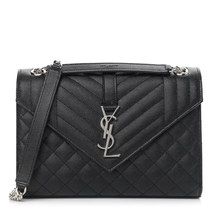 Saint Laurent Grain De Poudre Textured Mixed Matelasse Triquilt Medium Monogram Satchel Black 1 of 9