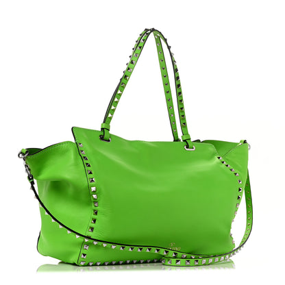 Valentino Garavani Vitello Medium Rockstud Tote Green Fluo 2 of 9