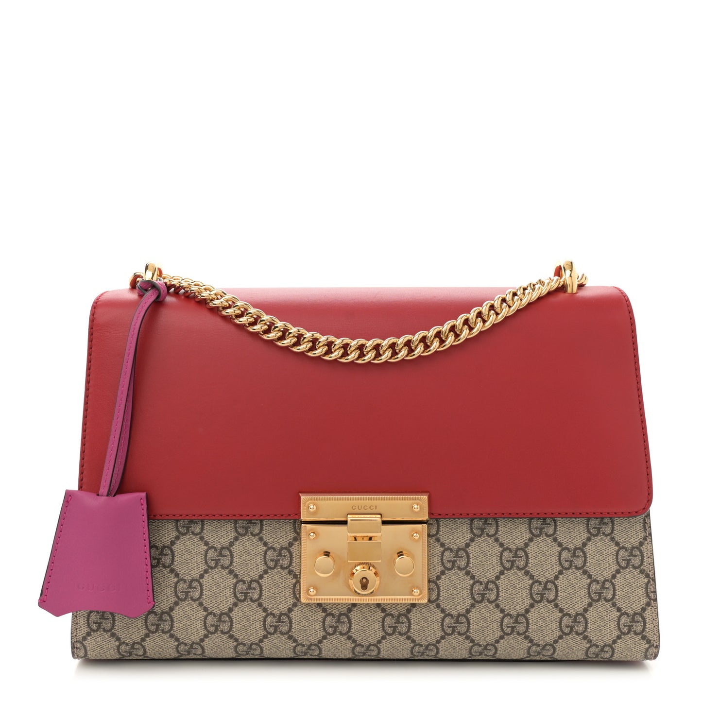 GG Supreme Monogram Calfskin Medium Padlock Shoulder Bag Beige Hibiscus Red New Rosette