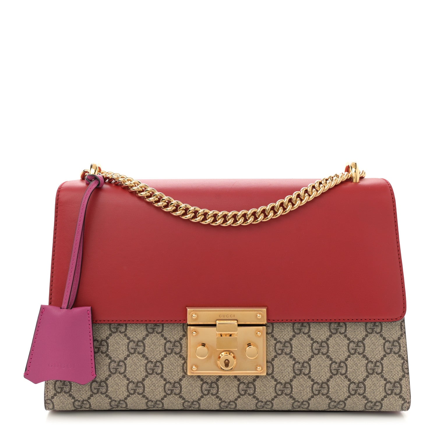 Gucci GG Supreme Monogram Calfskin Medium Padlock Shoulder Bag Beige Hibiscus Red New Rosette 1 of 10