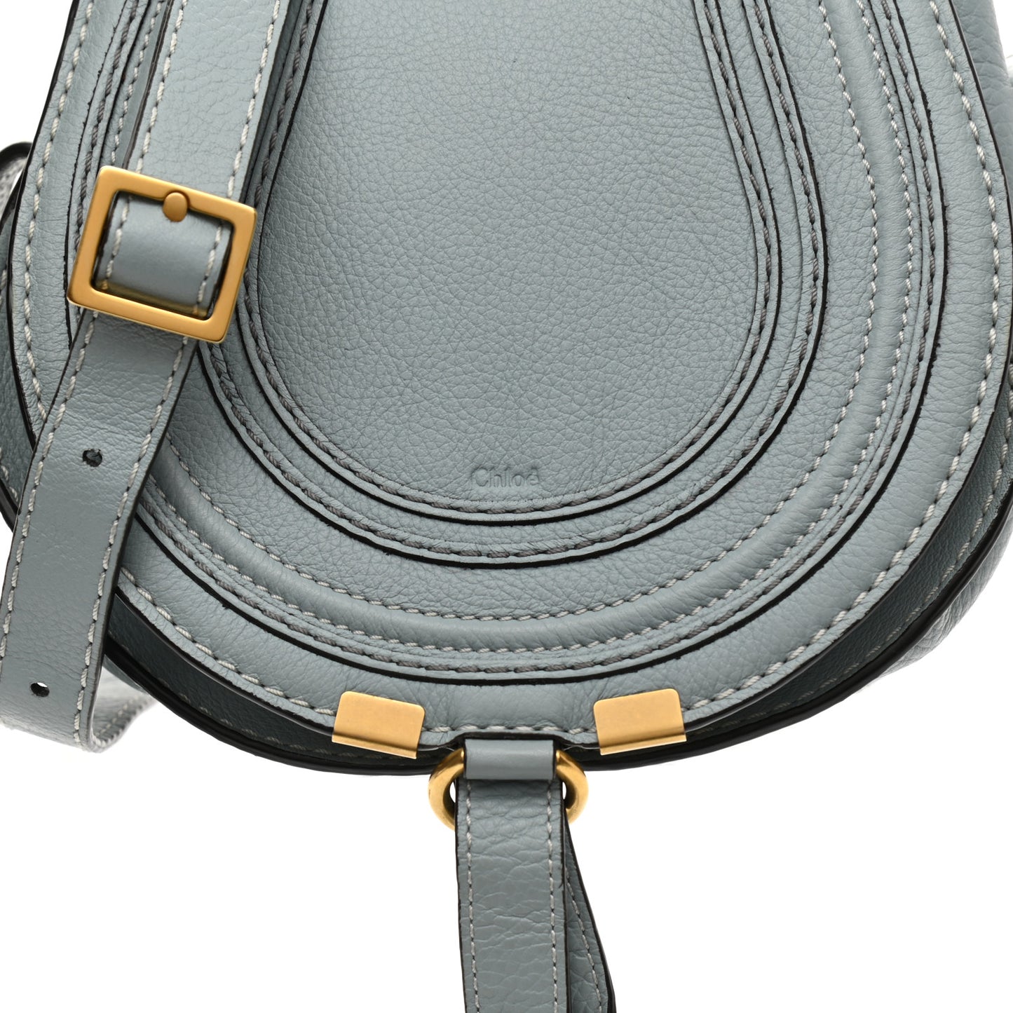 Calfskin Mini Marcie Round Crossbody Bag Faded Blue