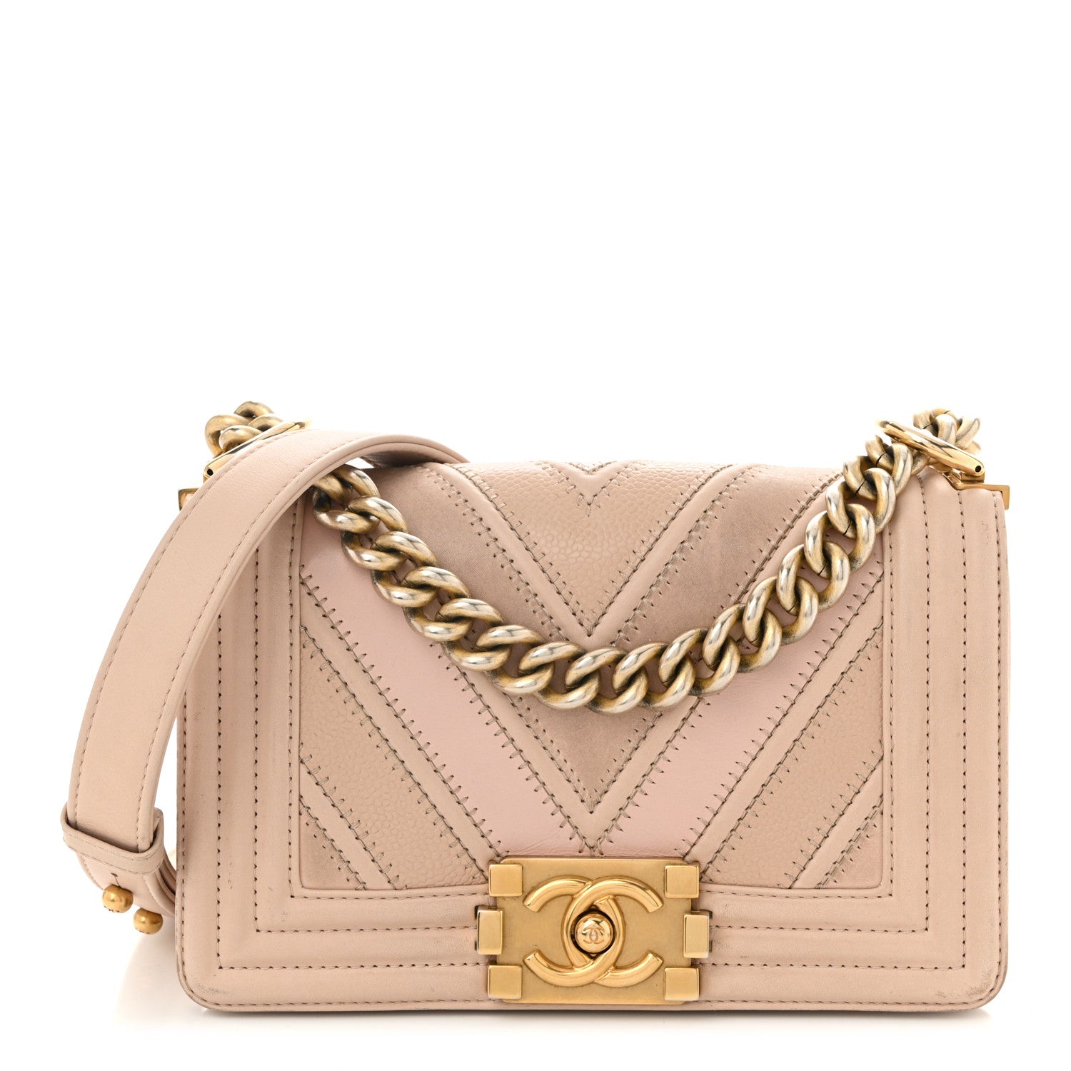 Chanel Caviar Suede Calfskin Chevron Quilted Small Boy Flap Light Pink 1 of 11