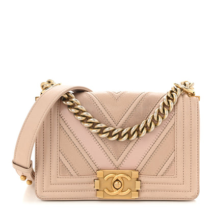 Chanel Caviar Suede Calfskin Chevron Quilted Small Boy Flap Light Pink 1 of 11