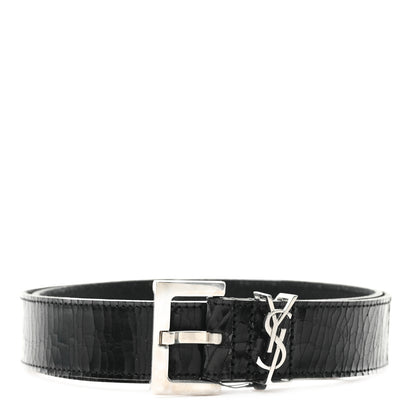 Saint Laurent Vegetable Browny Craquele Monogram Square Buckle Belt 85 34 Black 1 of 6