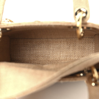 Christian Dior Raffia Woven Cannage Embroidered Mini Lady D-Lite Natural Black 5 of 10