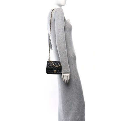 Chanel Shiny Lambskin Quilted Pearl Twist Mini Square Flap Black 2 of 11