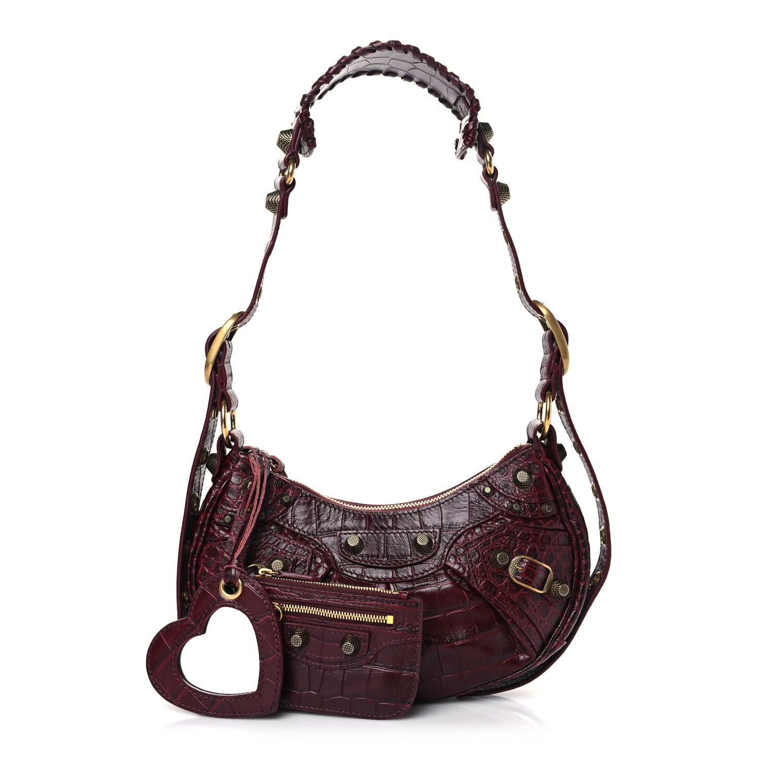 Balenciaga Extra Supple Calfskin Crocodile Embossed Le Cagole Shoulder Bag XS Dark Red 1 of 9