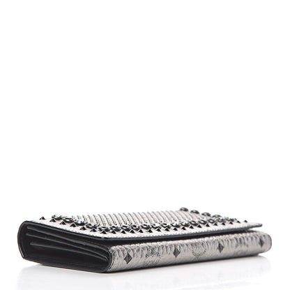 MCM Metallic Visetos Swarovski Crystal Studded Flap Wallet Silver 4 of 9