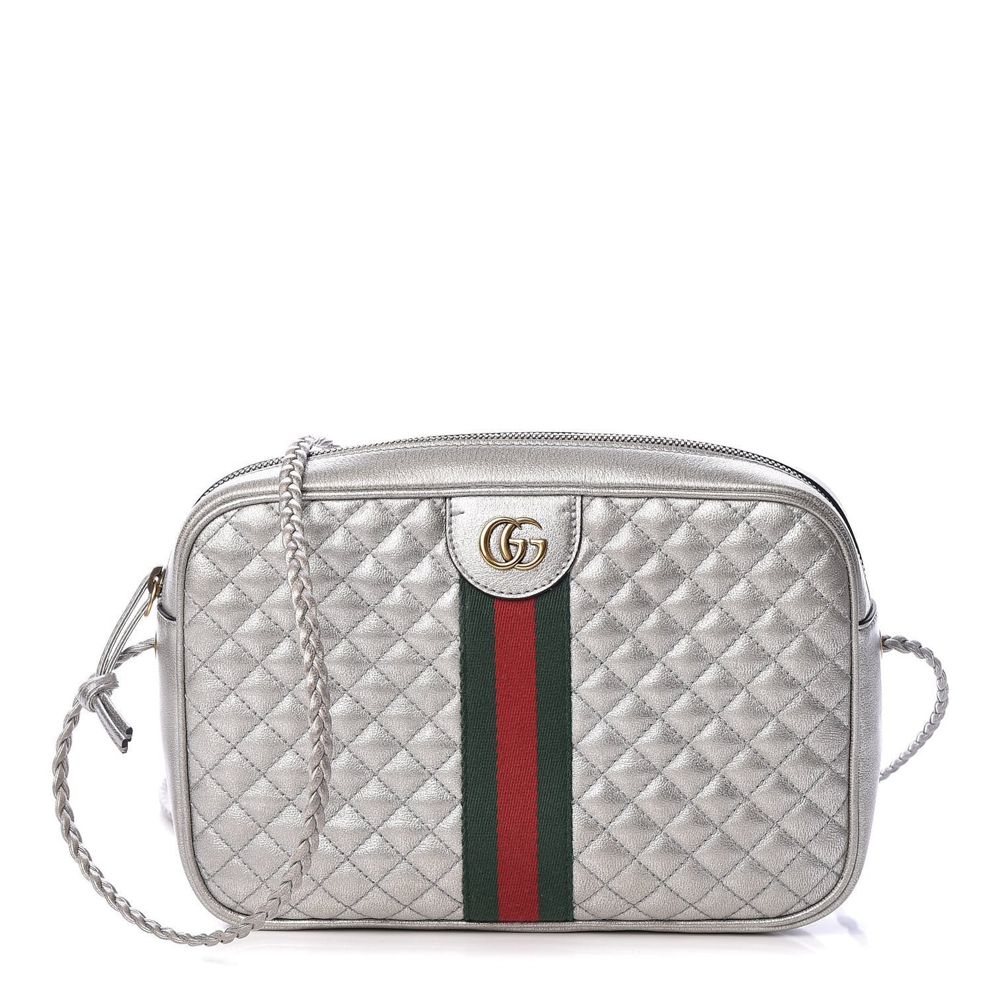 Laminated Nappa Web Trapuntata Small GG Shoulder Bag Argento