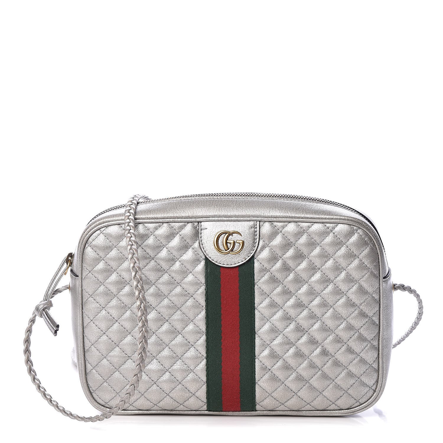 Gucci Laminated Nappa Web Trapuntata Small GG Shoulder Bag Argento 1 of 10