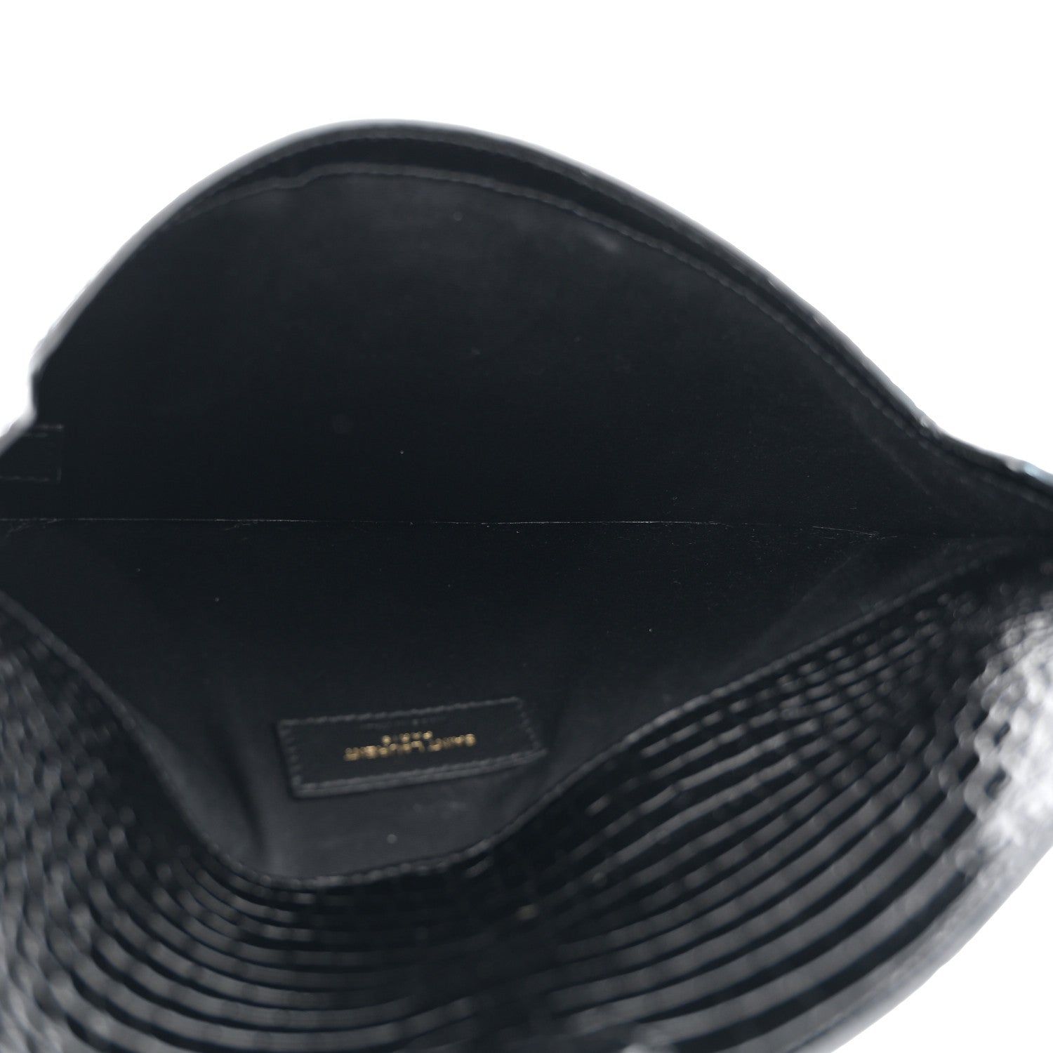 Saint Laurent Calfskin Crocodile Embossed Uptown Monogram Pouch Black 5 of 7