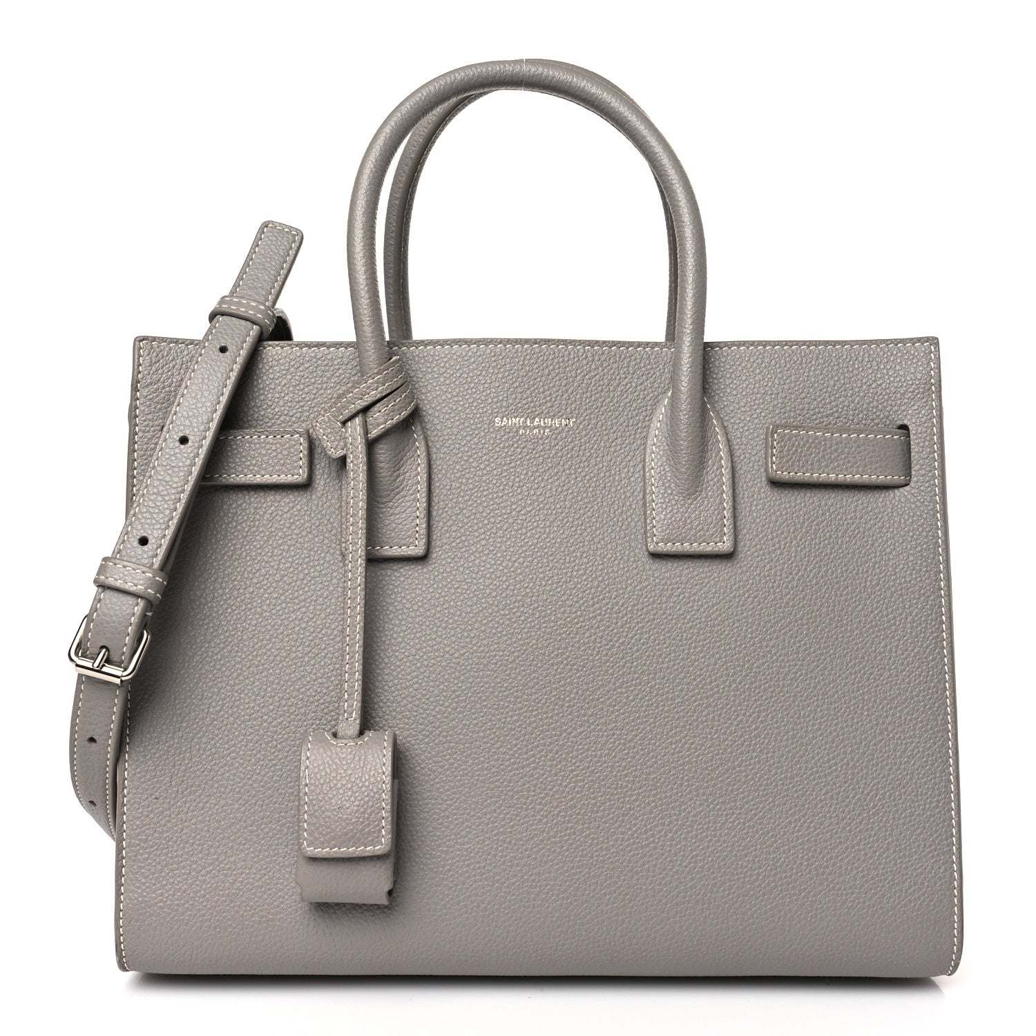 Saint Laurent Grained Calfskin Topstich Baby Sac De Jour Grey 3 of 9