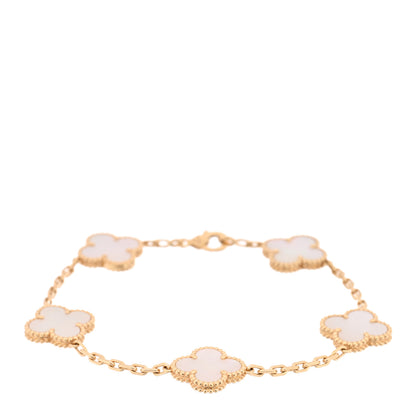 Van Cleef & Arpels 18K Yellow Gold Mother of Pearl 5 Motifs Vintage Alhambra Bracelet 1 of 5