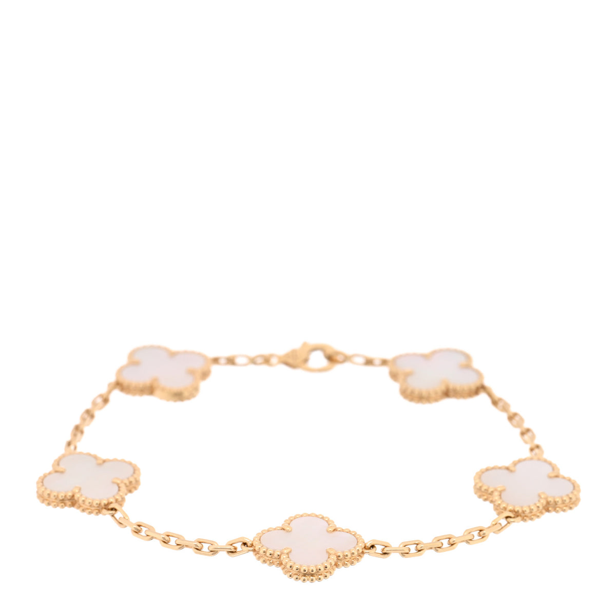 Van Cleef & Arpels 18K Yellow Gold Mother of Pearl 5 Motifs Vintage Alhambra Bracelet 1 of 9