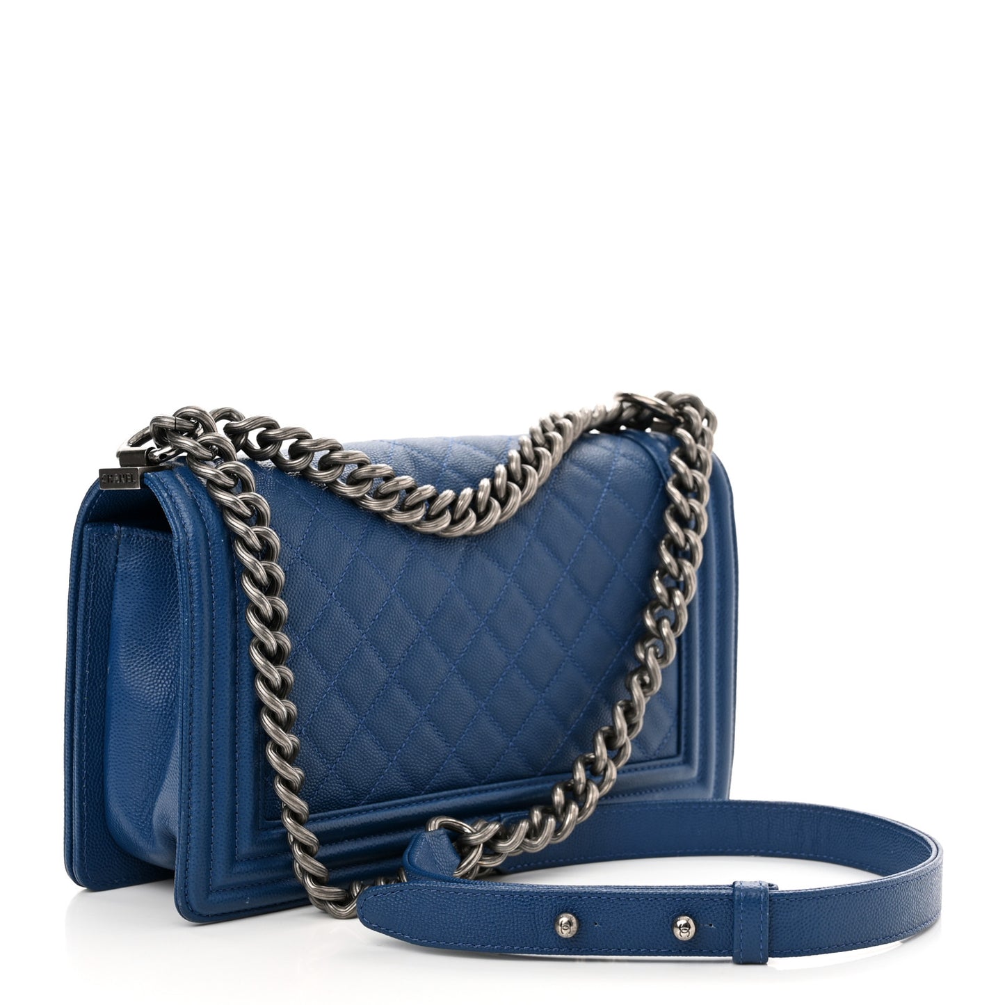 Caviar Quilted Medium Boy Flap Blue