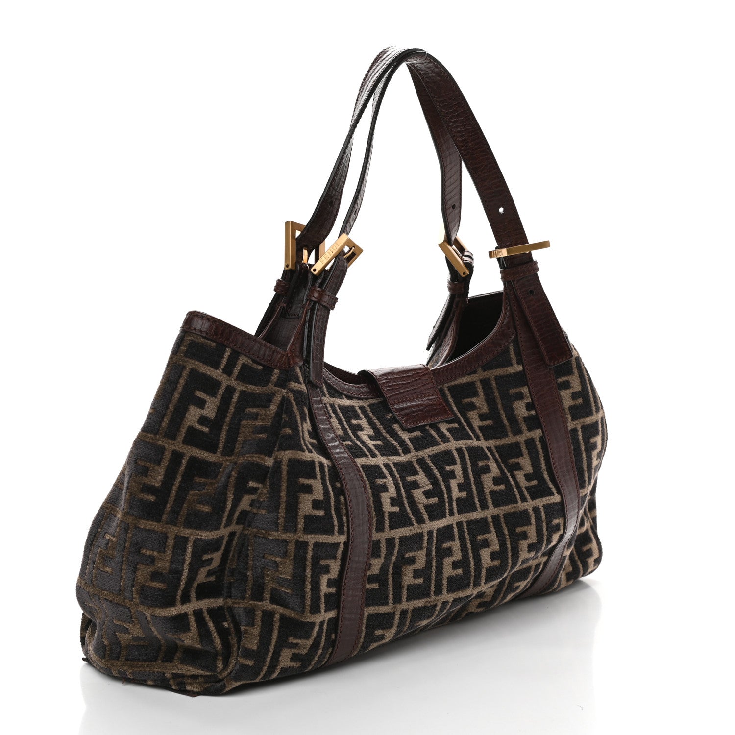 Fendi Velvet Zucca Vitello Forever Shoulder Bag Fango Grigio Bruciato 2 of 8