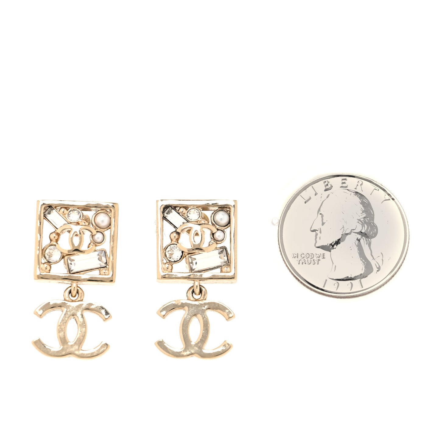 Baguette Crystal CC Drop Earrings Gold