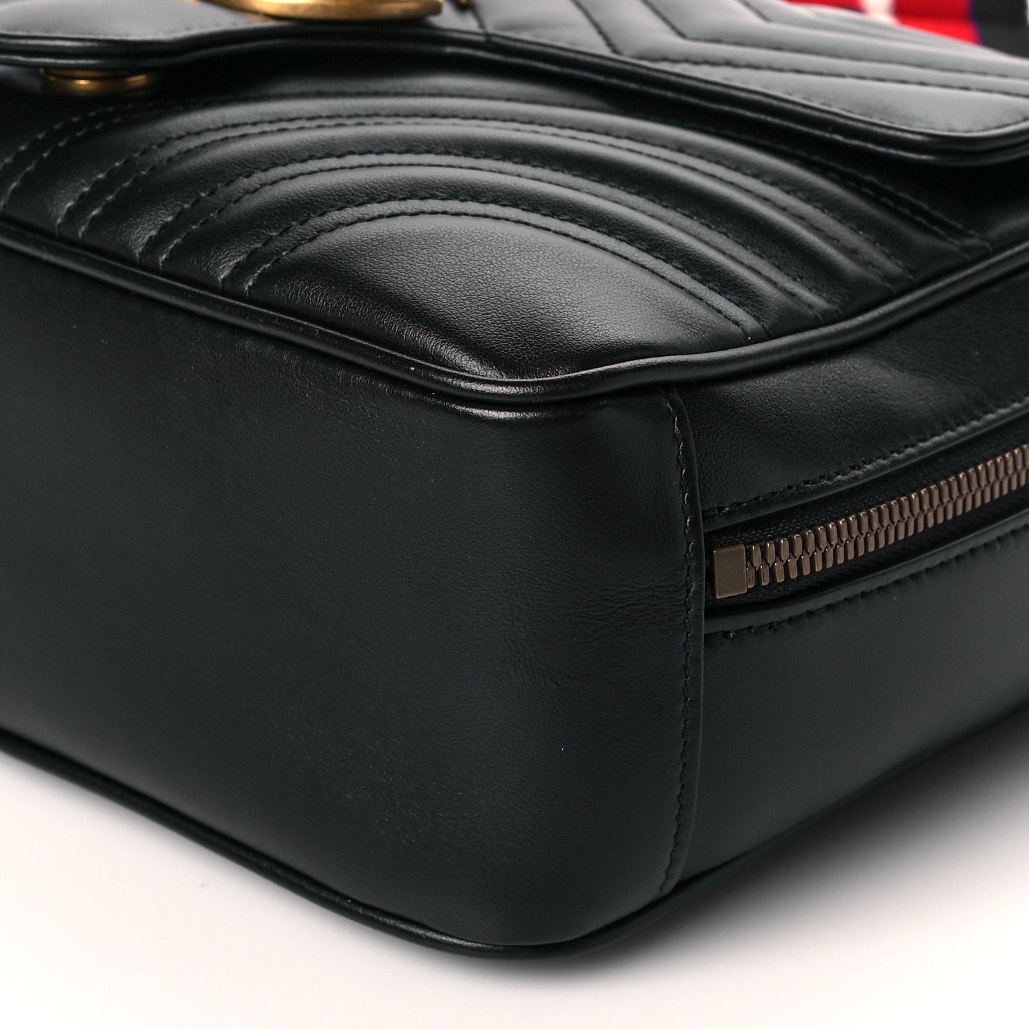 Gucci Calfskin Matelasse Sylvie Web Small GG Marmont Top Handle Shoulder Bag Black 11 of 13