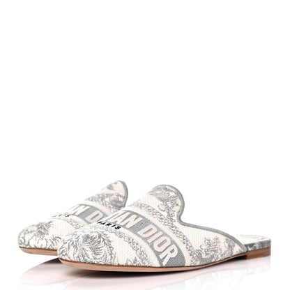 Christian Dior Canvas Embroidered Toile De Jouy Off Flat Mules 35.5 Grey Stone 3 of 9