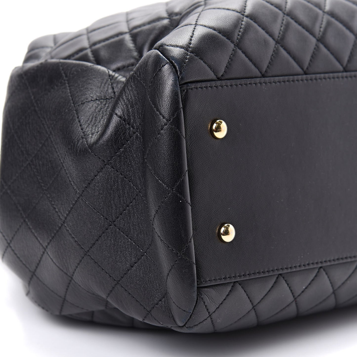 Lambskin Quilted Large Drawstring Bag Black