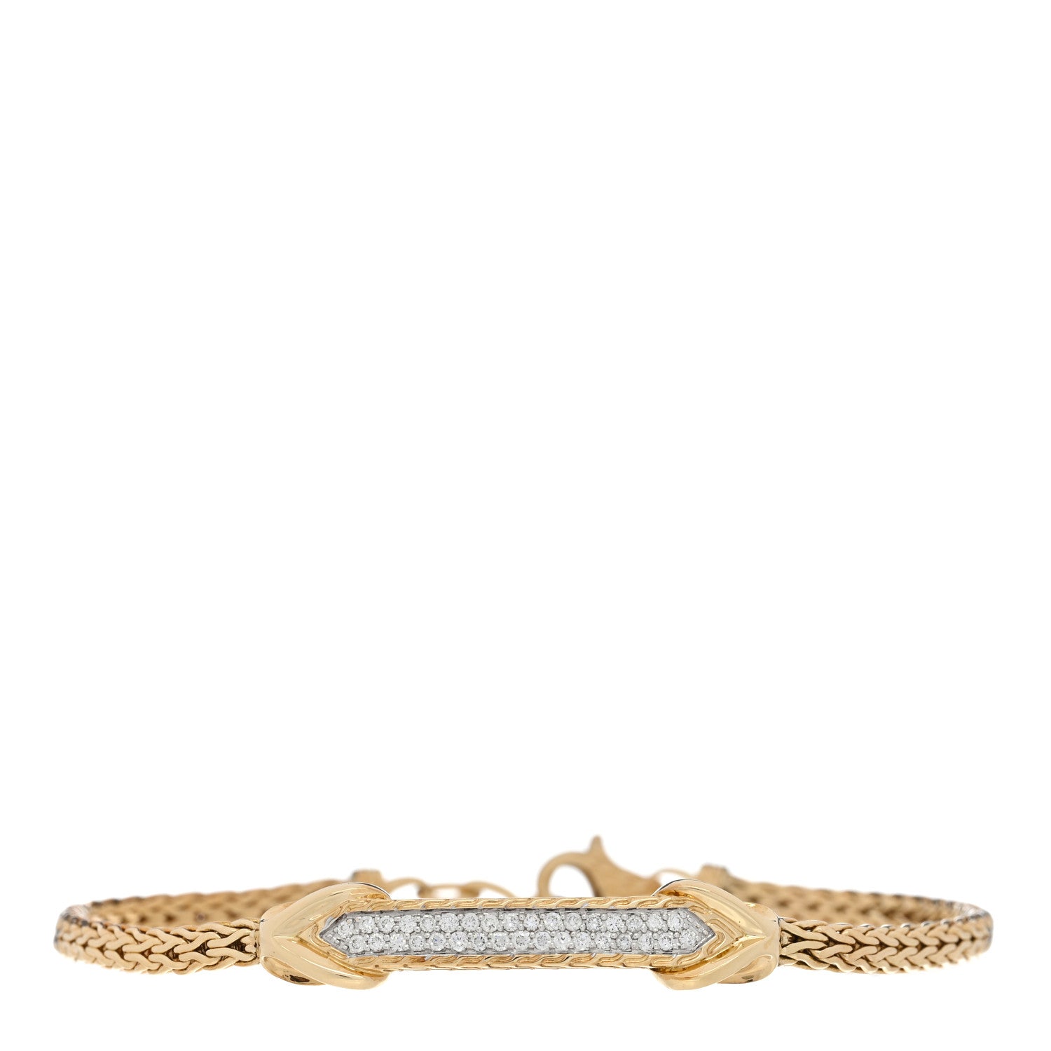 John Hardy 18K Yellow Gold Diamond Asli Classic Chain Link ID Bracelet 1 of 3