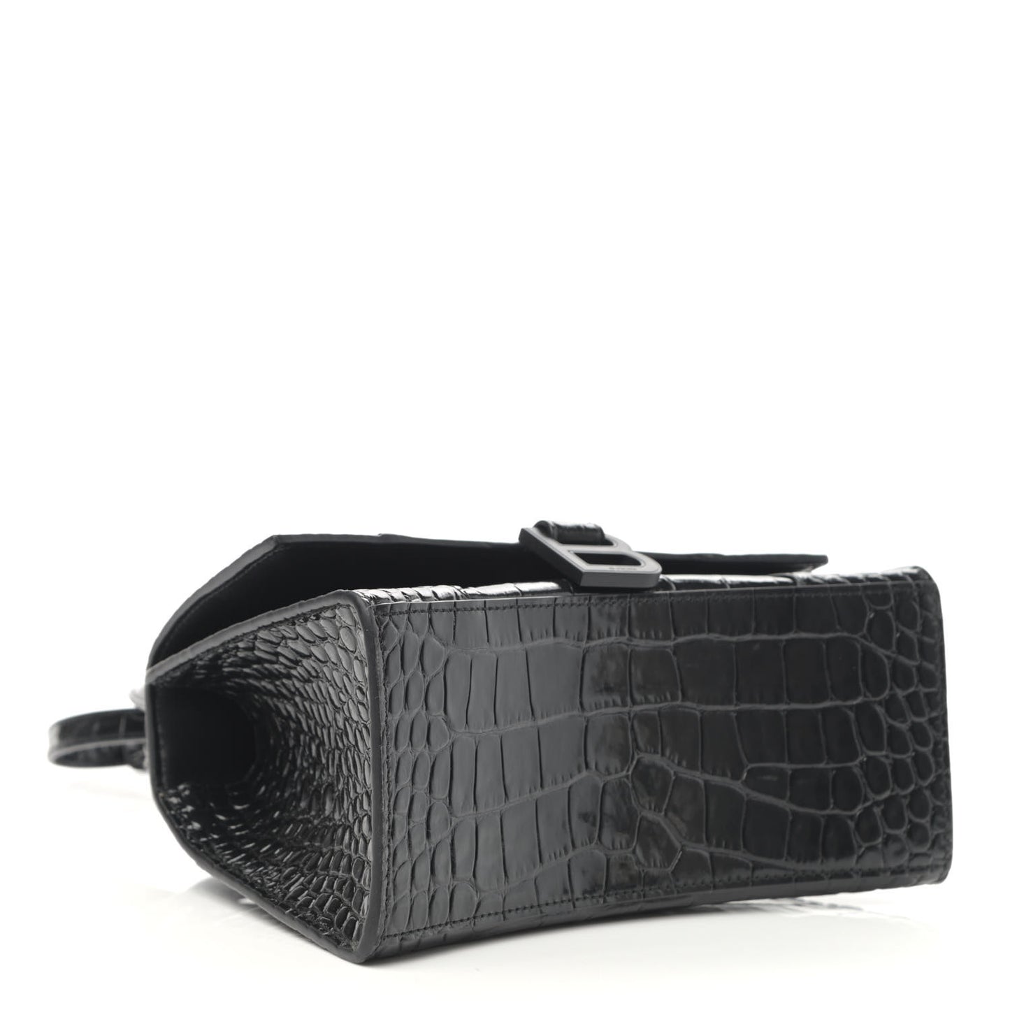 Shiny Calfskin Monochrome Crocodile Embossed Small Hourglass Top Handle Bag Black