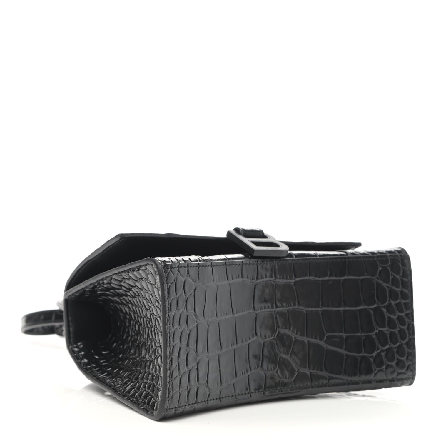 Balenciaga Shiny Calfskin Monochrome Crocodile Embossed Small Hourglass Top Handle Bag Black 4 of 13