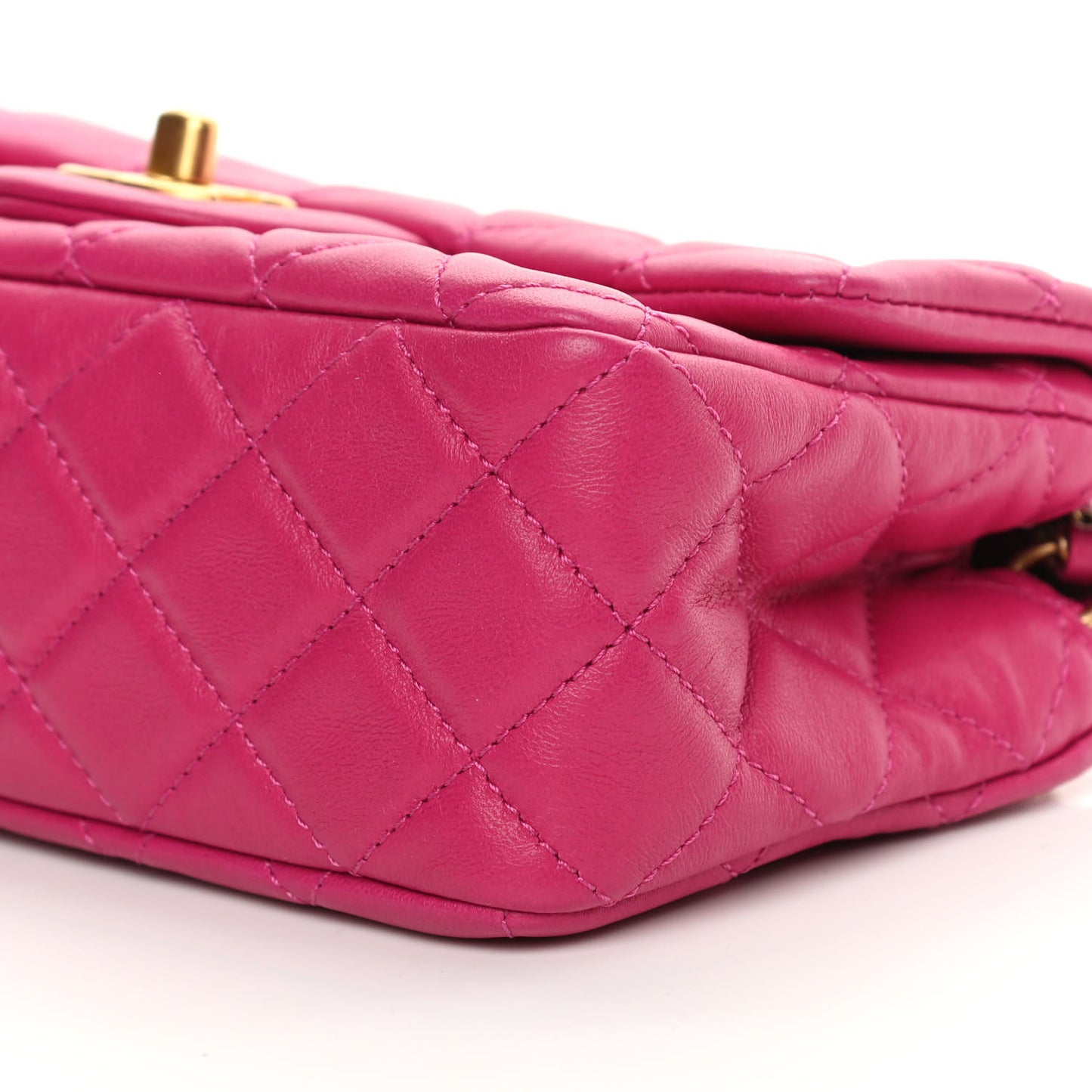 Lambskin Quilted Mini Rectangular Pearl Crush Flap Fuchsia