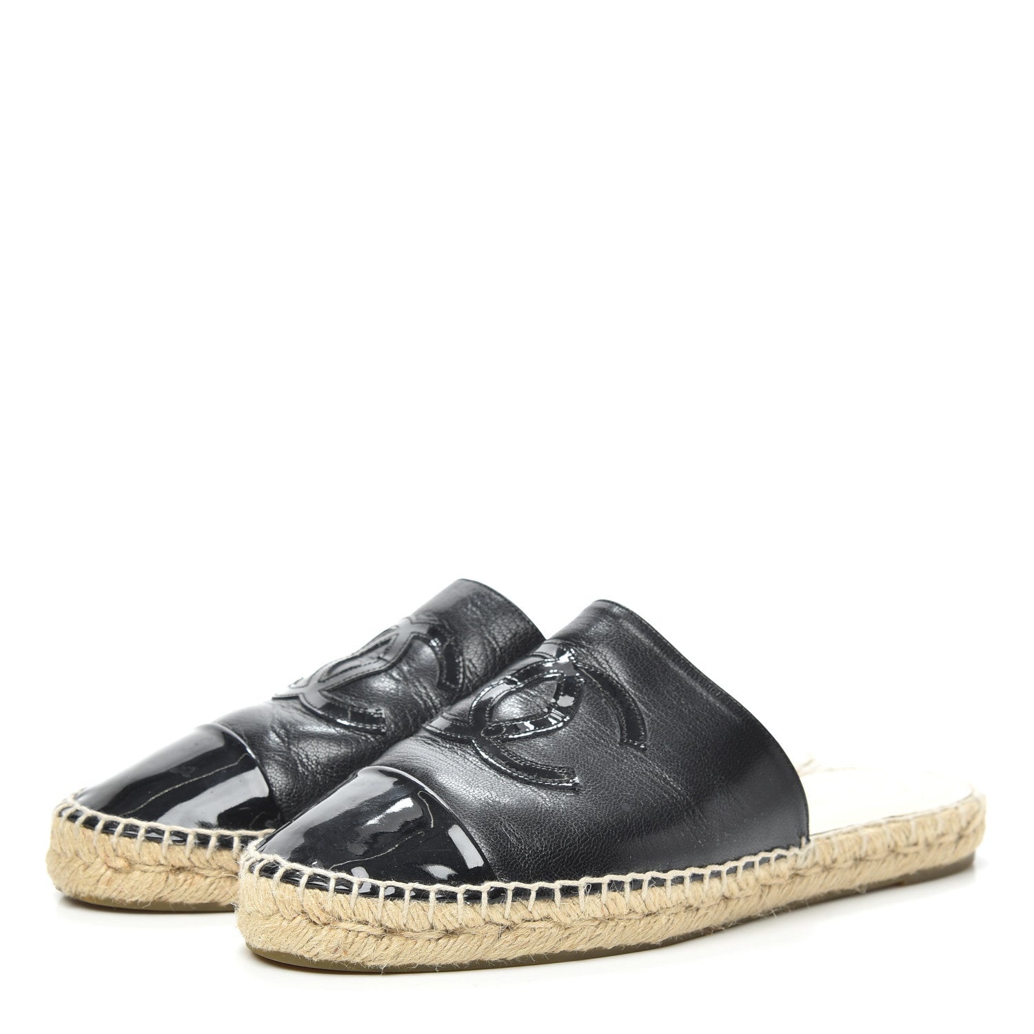 Chanel Iridescent Goatskin Patent CC Espadrille Mules 41 Black 3 of 8